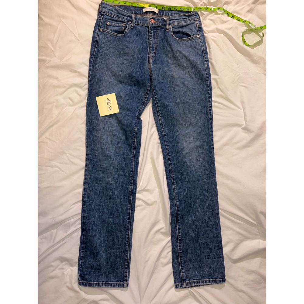 Levis 505 Straight Leg Jeans Womens 12 L Blue Medium Wash Stretch Pants T06-24